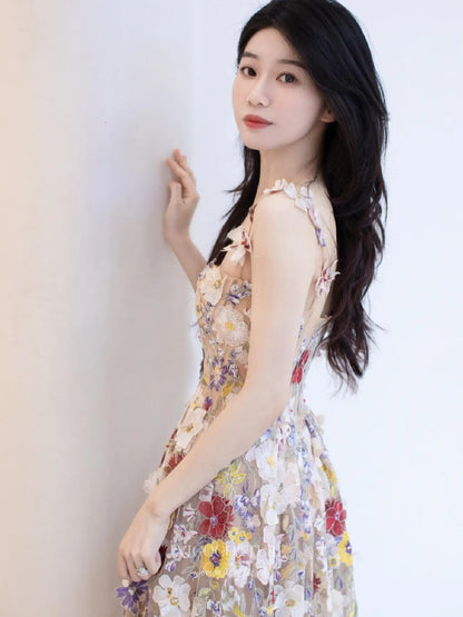 Prom Dresses 2025 to impress Garden-Inspired Floral Formal Dress with 3D Appliqué, Sheer Bodice and A-Line Skirt – F003-vigocouture-vigocouture