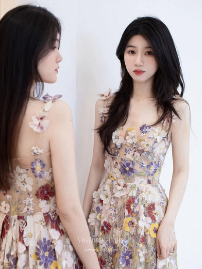 Prom Dresses 2025 to impress Garden-Inspired Floral Formal Dress with 3D Appliqué, Sheer Bodice and A-Line Skirt – F003-vigocouture-vigocouture