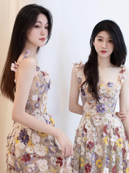 Prom Dresses 2025 to impress Garden-Inspired Floral Formal Dress with 3D Appliqué, Sheer Bodice and A-Line Skirt – F003-vigocouture-vigocouture