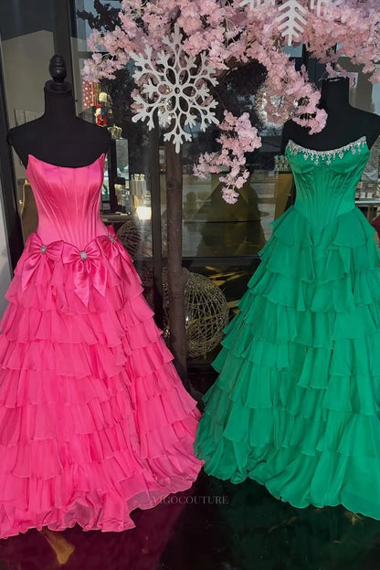 Prom Dresses 2025 to impress Glamorous Tiered Ruffle Prom Dress with Beaded Strapless Corset and High Slit – 26159-vigocouture-vigocouture