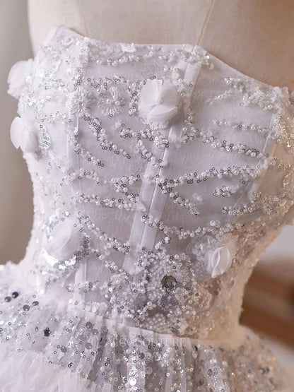 Prom Dresses 2025 to impress Glamorous White Sequin Homecoming Dress with Strapless Corset Bodice & Tiered Ruffle Skirt – 26012-vigocouture-vigocouture