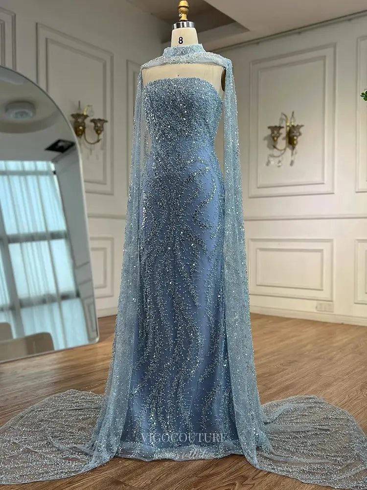High Neck Glitter Cape Gown with Corset Back Style 25326 Beige / 4 High Neck Glitter Cape Gown with Corset Back Style 25326 Beige / 4