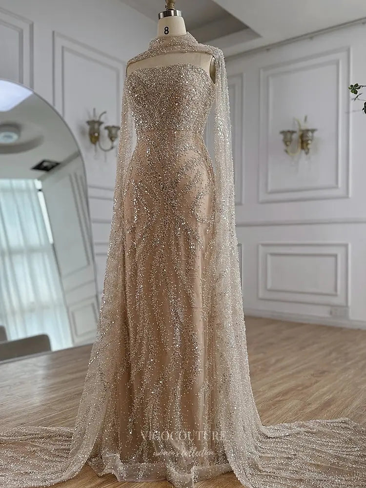 High Neck Glitter Cape Gown with Corset Back Style 25326 vigocouture High Neck Glitter Cape Gown with Corset Back Style 25326 vigocouture