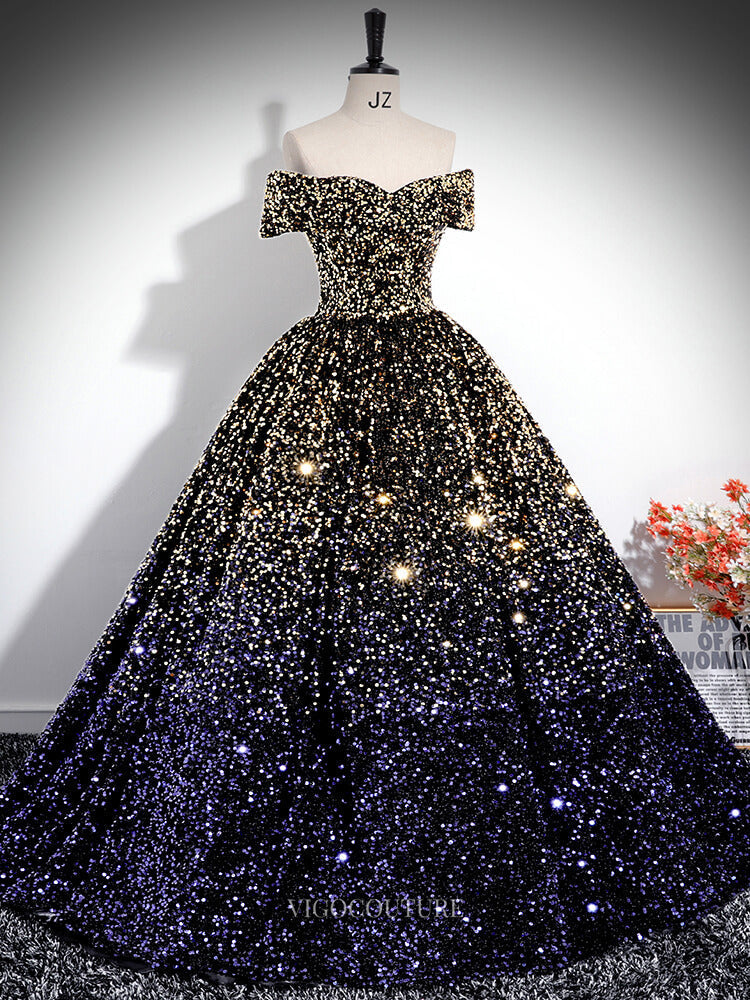 Gold and Purple Sequin Prom Dresses Off the Shoulder Sparkly Quinceanera Dresses BG034 Gold / US4 Gold and Purple Sequin Prom Dresses Off the Shoulder Sparkly Quinceanera Dresses BG034 Gold / US4