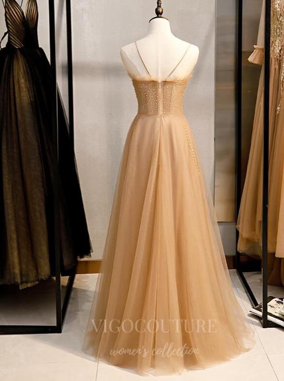Gold Beaded Prom Dress 2022 Spaghetti Strap Party Dress 20552 Custom Colors / US6 Gold Beaded Prom Dress 2022 Spaghetti Strap Party Dress 20552 Custom Colors / US6