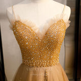 Prom Dress 2025 Gold Beaded Prom Dress 2022 Spaghetti Strap Party Dress 20552-unique elegant Prom Dresses-Gold-US2-vigocouture