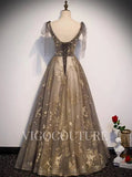 Prom Dress 2025 Gold Beaded Prom Gown Spaghetti Strap Prom Dress 20293-unique elegant Prom Dresses-Taupe-US2-vigocouture