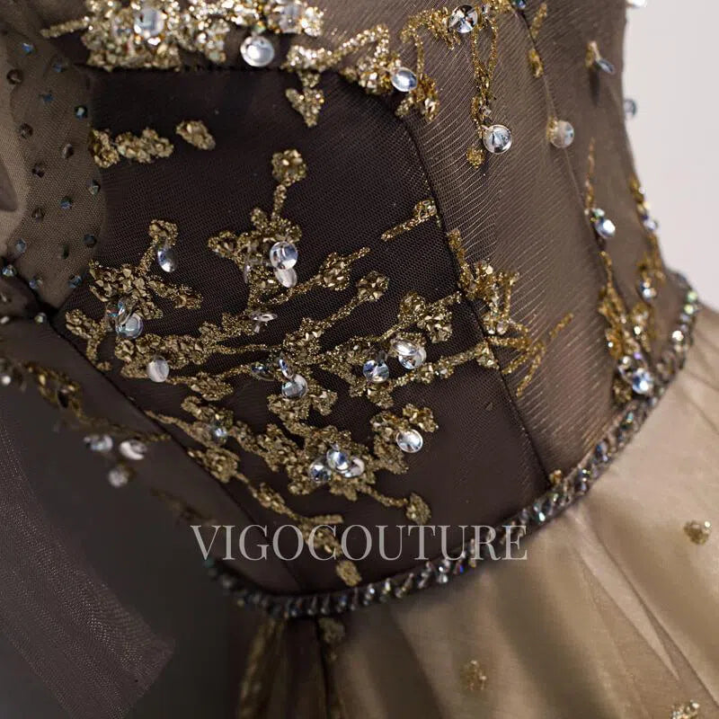 Prom Dress 2025 Gold Beaded Prom Gown Spaghetti Strap Prom Dress 20293-unique elegant Prom Dresses-Taupe-US2-vigocouture