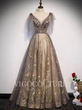 Prom Dress 2025 Gold Beaded Prom Gown Spaghetti Strap Prom Dress 20293-unique elegant Prom Dresses-Taupe-US2-vigocouture