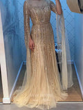 Prom Dress 2025 Gold Extra Long Sleeve Prom Dresses Beaded Formal Dresses 21305-unique elegant Prom Dresses-Gold-US2-vigocouture