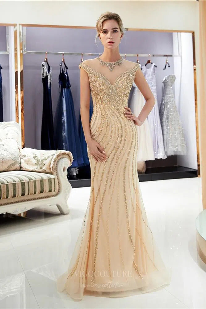 Prom Dress 2025 Gold Mermaid Beaded Prom Dress 20275-unique elegant Prom Dresses-Gold-US2-vigocouture