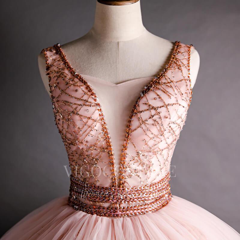 Gold Rose Beaded Quinceaera Dresses V-Neck Ball Gown 20478 vigocouture Gold Rose Beaded Quinceaera Dresses V-Neck Ball Gown 20478 vigocouture