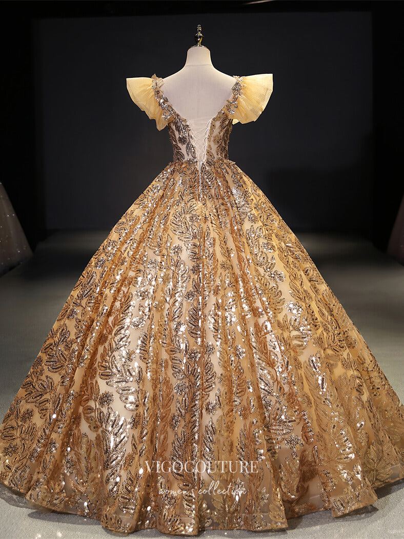 Gold Sequin Quinceanera Dresses Sparkly Tulle Princess Dresses 21422 Custom Colors / 16W Gold Sequin Quinceanera Dresses Sparkly Tulle Princess Dresses 21422 Custom Colors / 16W