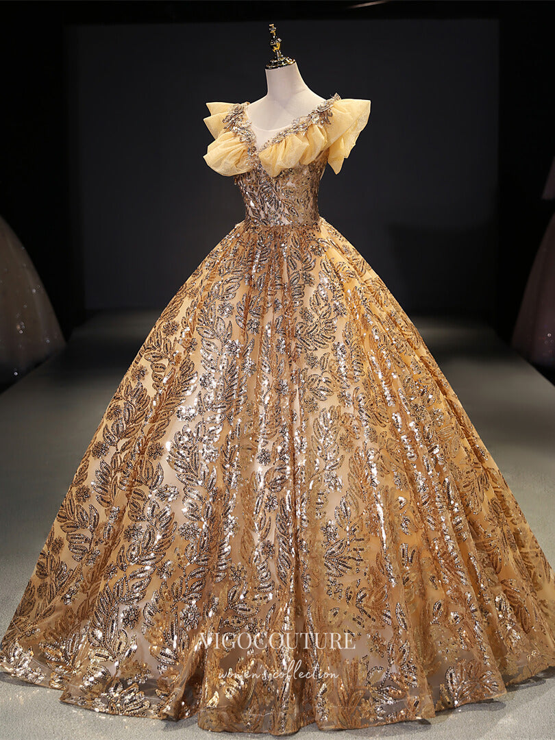 Gold Sequin Quinceanera Dresses Sparkly Tulle Princess Dresses 21422 Gold / US4 Gold Sequin Quinceanera Dresses Sparkly Tulle Princess Dresses 21422 Gold / US4