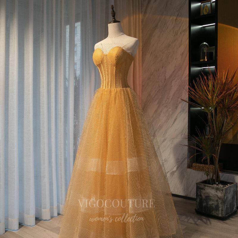 Gold Strapless A-Line Prom Dress 20568 vigocouture Gold Strapless A-Line Prom Dress 20568 vigocouture