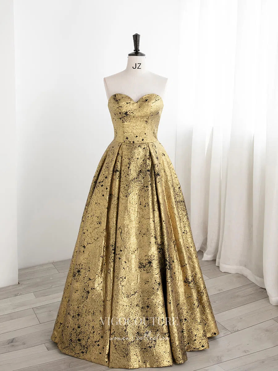 Gold Strapless Prom Dresses A-Line Formal Dresses 21322 – vigocouture