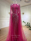 Prom Dress 2025 Gorgeous Beaded Mermaid Prom Dresses with Slit Cape Sleeve Pageant Dress 24503-unique elegant Prom Dresses-Lavender-US2-vigocouture