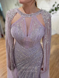 Prom Dress 2025 Gorgeous Beaded Mermaid Prom Dresses with Slit Cape Sleeve Pageant Dress 24503-unique elegant Prom Dresses-Lavender-US2-vigocouture