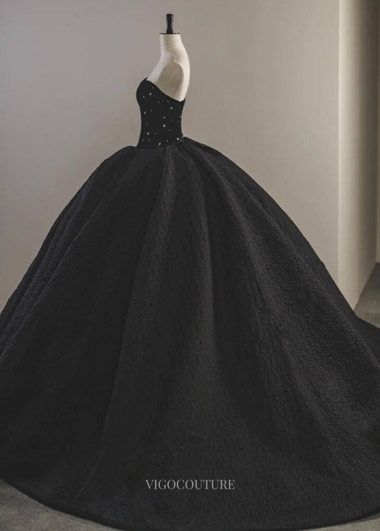 Prom Dresses 2025 to impress Gorgeous Black Strapless Prom Dresses Beaded Quinceanera Dresses BG073-vigocouture-Black-Custom Size-vigocouture