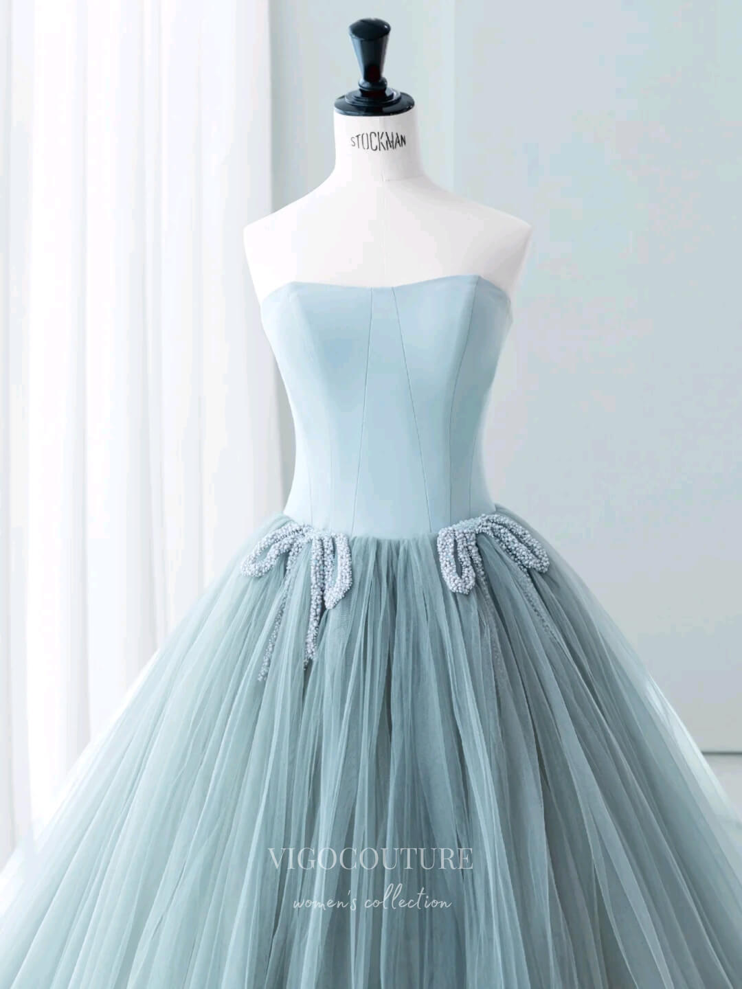 Prom Dress 2025 Gorgeous Dusty Blue Strapless Prom Ball Gown with Satin Bodice and Tulle Bottom 22276-unique elegant Prom Dresses-Dusty Blue-Custom Size-vigocouture