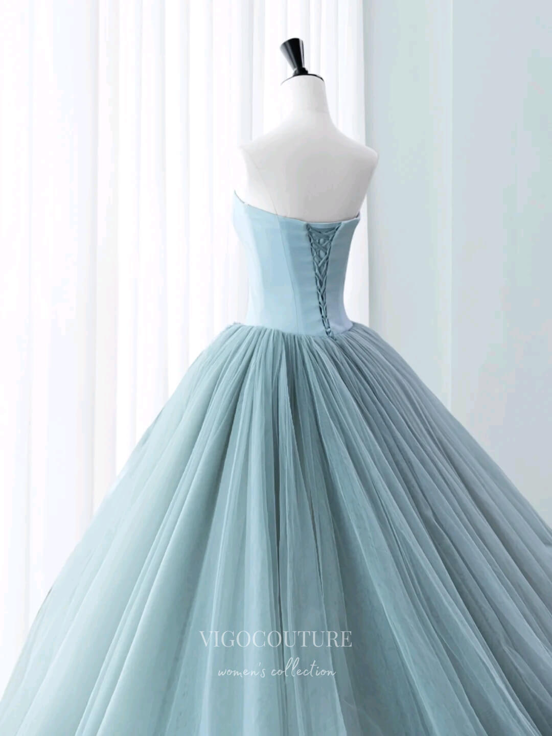 Prom Dress 2025 Gorgeous Dusty Blue Strapless Prom Ball Gown with Satin Bodice and Tulle Bottom 22276-unique elegant Prom Dresses-Dusty Blue-Custom Size-vigocouture