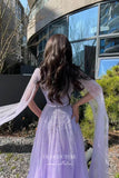 Prom Dress 2025 Gorgeous Lavender Beaded Prom Dress with Cape Sleeve and High Neck 22246-unique elegant Prom Dresses-Lavender-US2-vigocouture