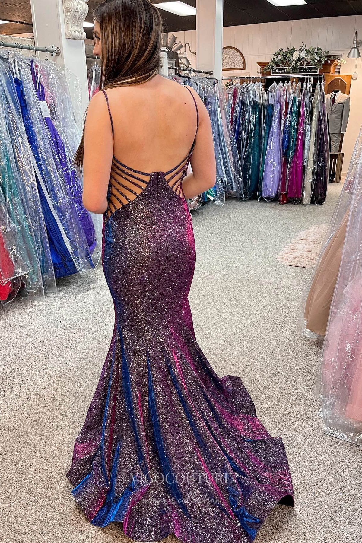 Prom Dress 2025 Gorgeous Purple Satin Mermaid Prom Dress with Sparkling Details, Plunging V-Neckline, and Thigh-High Slit 22204-unique elegant Prom Dresses-Purple-Custom Size-vigocouture