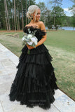 Prom Dress 2025 Gorgeous Tiered Ruffled Prom Dresses Layered Formal Gown 24354-unique elegant Prom Dresses-Black-Custom Size-vigocouture