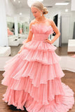 Prom Dress 2025 Gorgeous Tiered Ruffled Prom Dresses Layered Formal Gown 24354-unique elegant Prom Dresses-Pink-Custom Size-vigocouture