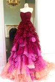 Gradient Ruffled Tulle Prom Dresses Strapless Formal Gown 21920