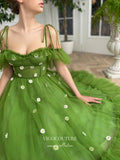 Short Prom Dresses 2025 Green 3D Floral Hoco Dresses Spaghetti Strap Maxi Dresses hc167-Prom Dresses-vigocouture-vigocouture