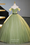 Prom Dress 2025 Green 3D Flower Prom Dresses Off the Shoulder Quinceanera Dress 22353-unique elegant Prom Dresses-Green-Custom Size-Ball Gown-vigocouture