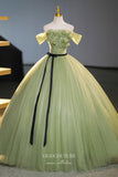 Prom Dress 2025 Green 3D Flower Prom Dresses Off the Shoulder Quinceanera Dress 22353-unique elegant Prom Dresses-Green-Custom Size-Ball Gown-vigocouture