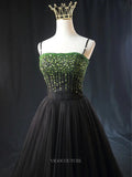 Prom Dresses 2025 to impress Green and Black Tulle Prom Dresses with Spaghetti Strap, Beaded Bodice, Formal Dresses SU057-vigocouture-vigocouture