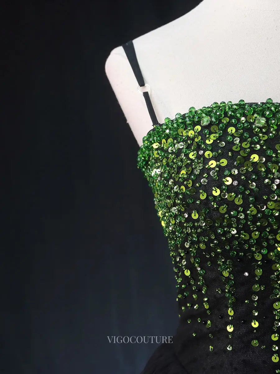 Green and Black Tulle Prom Dresses with Spaghetti Strap, Beaded Bodice, Formal Dresses SU057 Green / 18w Green and Black Tulle Prom Dresses with Spaghetti Strap, Beaded Bodice, Formal Dresses SU057 Green / 18w