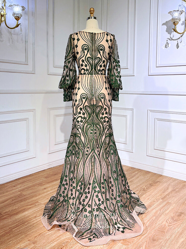 Green Beaded Lace Prom Dresses Long Sleeve Mermaid Mother of the Bride Dresses 22097 - Green / US10 Green Beaded Lace Prom Dresses Long Sleeve Mermaid Mother of the Bride Dresses 22097 - Green / US10