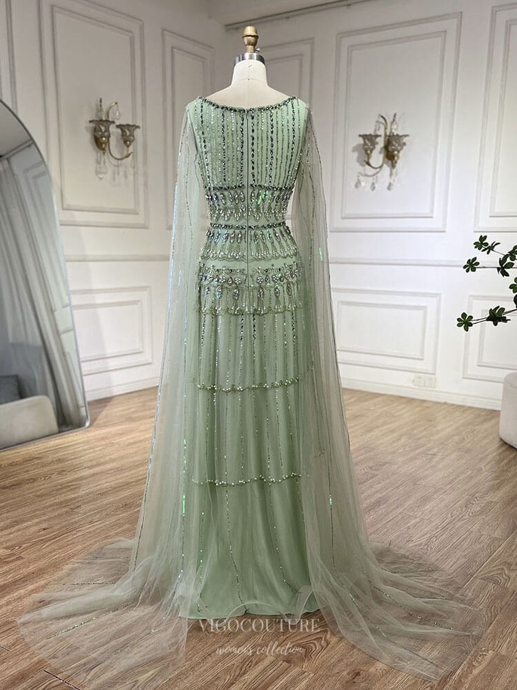 Green Beaded Pageant Dresses Extra Long Sleeve Square Neck Evening Dress 25029 Green / US10 Green Beaded Pageant Dresses Extra Long Sleeve Square Neck Evening Dress 25029 Green / US10