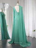 Prom Dress 2025 Green Beaded Sheath Prom Dresses with Slit Cape Sleeve Mother of the Bride Dress 24429-unique elegant Prom Dresses-Green-US2-vigocouture