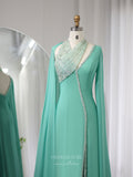 Prom Dress 2025 Green Beaded Sheath Prom Dresses with Slit Cape Sleeve Mother of the Bride Dress 24429-unique elegant Prom Dresses-Green-US2-vigocouture