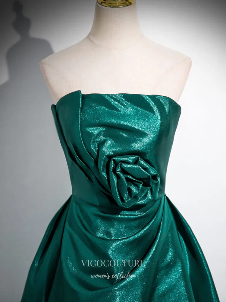 Prom Dress 2025 Green Floral Strapless Cheap Prom Dresses 2025 Satin Formal Gown 25068-unique elegant Prom Dresses-Green-Custom Size-vigocouture