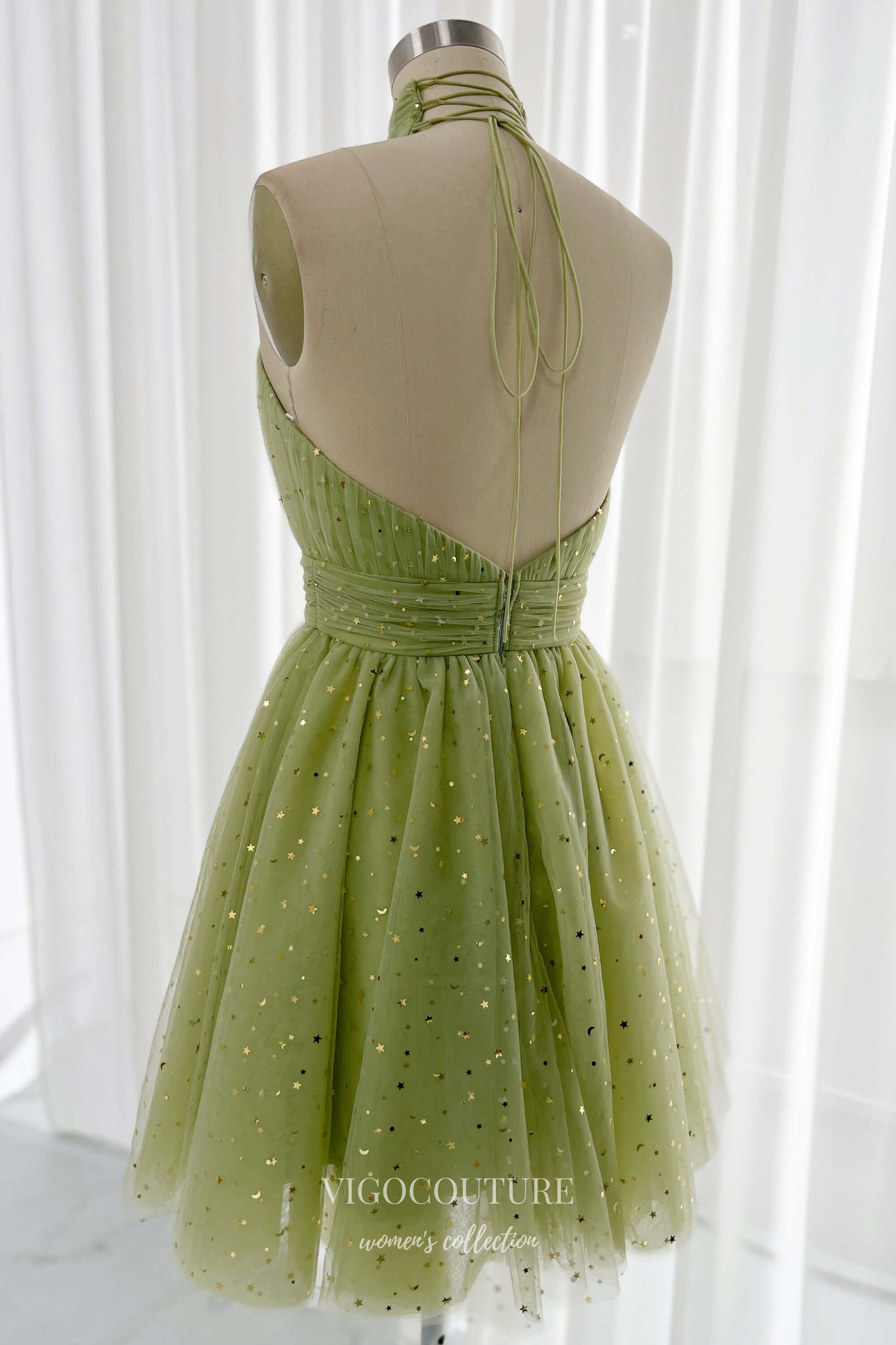 Green Halter Neck Homecoming Dresses Starry Tulle Graduation Dress hc422 Custom Colors / 16W Green Halter Neck Homecoming Dresses Starry Tulle Graduation Dress hc422 Custom Colors / 16W