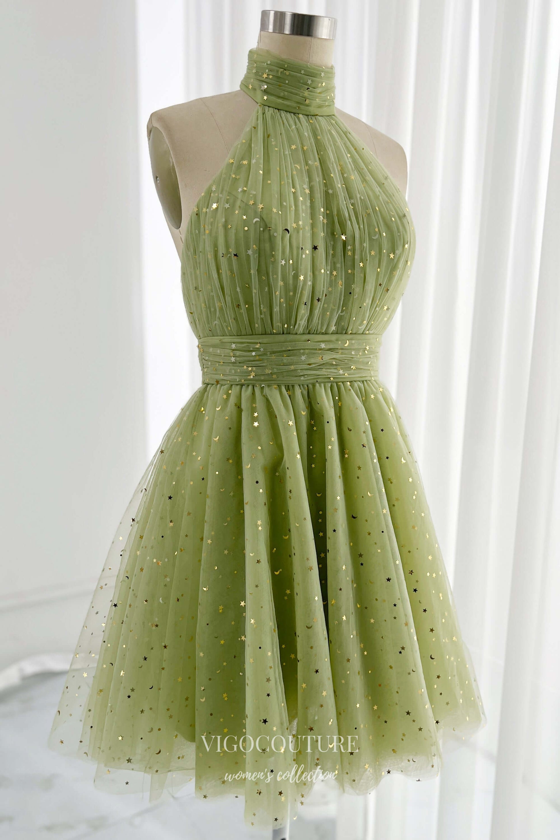 Green Halter Neck Homecoming Dresses Starry Tulle Graduation Dress hc422 Custom Colors / 16W Green Halter Neck Homecoming Dresses Starry Tulle Graduation Dress hc422 Custom Colors / 16W