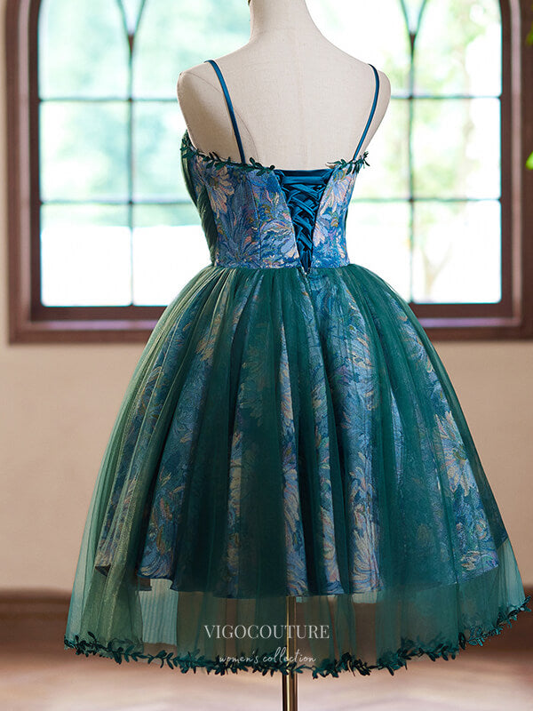 Green Jacquard Satin Homecoming Dress Spaghetti Strap Graduation Dress hc337 Green / US8 Green Jacquard Satin Homecoming Dress Spaghetti Strap Graduation Dress hc337 Green / US8
