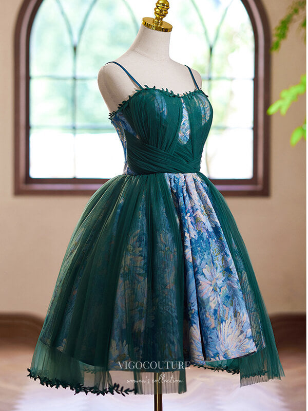 Green Jacquard Satin Homecoming Dress Spaghetti Strap Graduation Dress vigocouture Green Jacquard Satin Homecoming Dress Spaghetti Strap Graduation Dress vigocouture