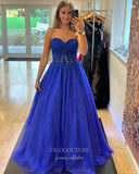 Prom Dress 2025 Green Lace Applique Prom Dresses Sparkly Tulle Strapless Evening Dress 21992-unique elegant Prom Dresses-Blue-US2-vigocouture