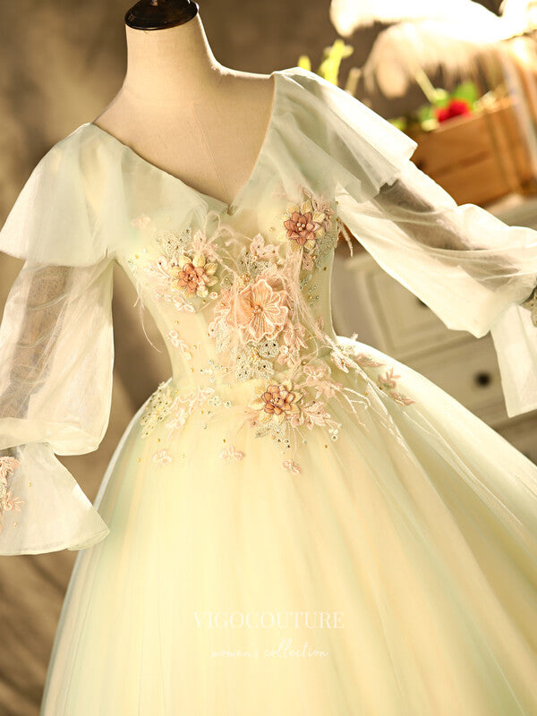 Green Lace Applique Quinceanera Dresses Long Sleeve Sweet 16 Dresses 2 vigocouture Green Lace Applique Quinceanera Dresses Long Sleeve Sweet 16 Dresses 2 vigocouture