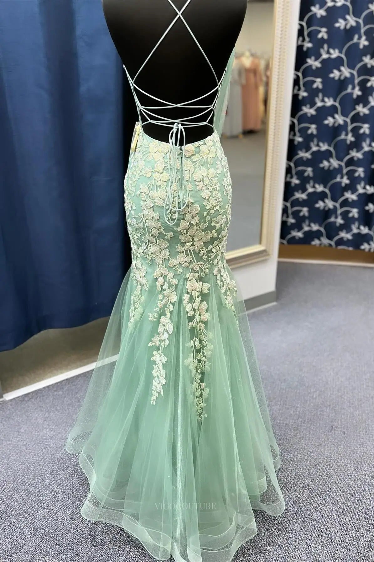 Prom Dresses 2025 to impress Green Lace Mermaid Prom Dresses 2025 Spaghetti Strap Formal Dress – 25172-vigocouture-vigocouture