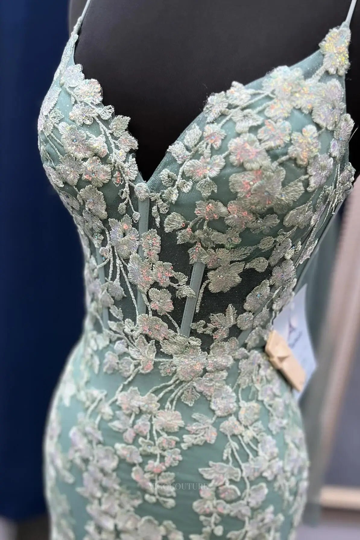 green lace fishtail dress Straps Sage Green Lace Appliques Mermaid Long Prom Dress Dressesforparty