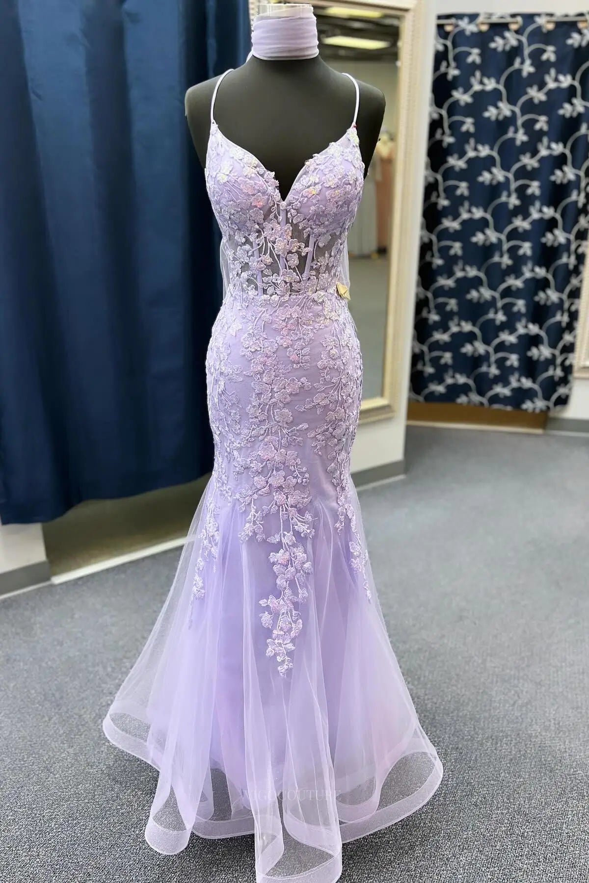 Prom Dresses 2025 to impress Green Lace Mermaid Prom Dresses 2025 Spaghetti Strap Formal Dress – 25172-vigocouture-Lavender-Custom Size-vigocouture