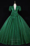 Prom Dress 2025 Green Puffed Sleeve Sparkly Lace Prom Dress 20683-unique elegant Prom Dresses-Green-US2-vigocouture